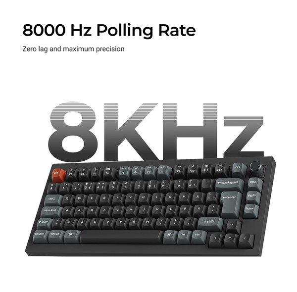 Keychron V1 Ultra 75% 8K tr&aring;dl&ouml;st mekaniskt speltangentbord, Keychron Silk POM Red, svart