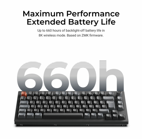 Keychron V1 Ultra 75% 8K tr&aring;dl&ouml;st mekaniskt speltangentbord, Keychron Silk POM Red, svart