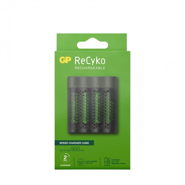 GP Speed Battery Charger 1-pack, includes 4 x AAA 950mAh Batteries