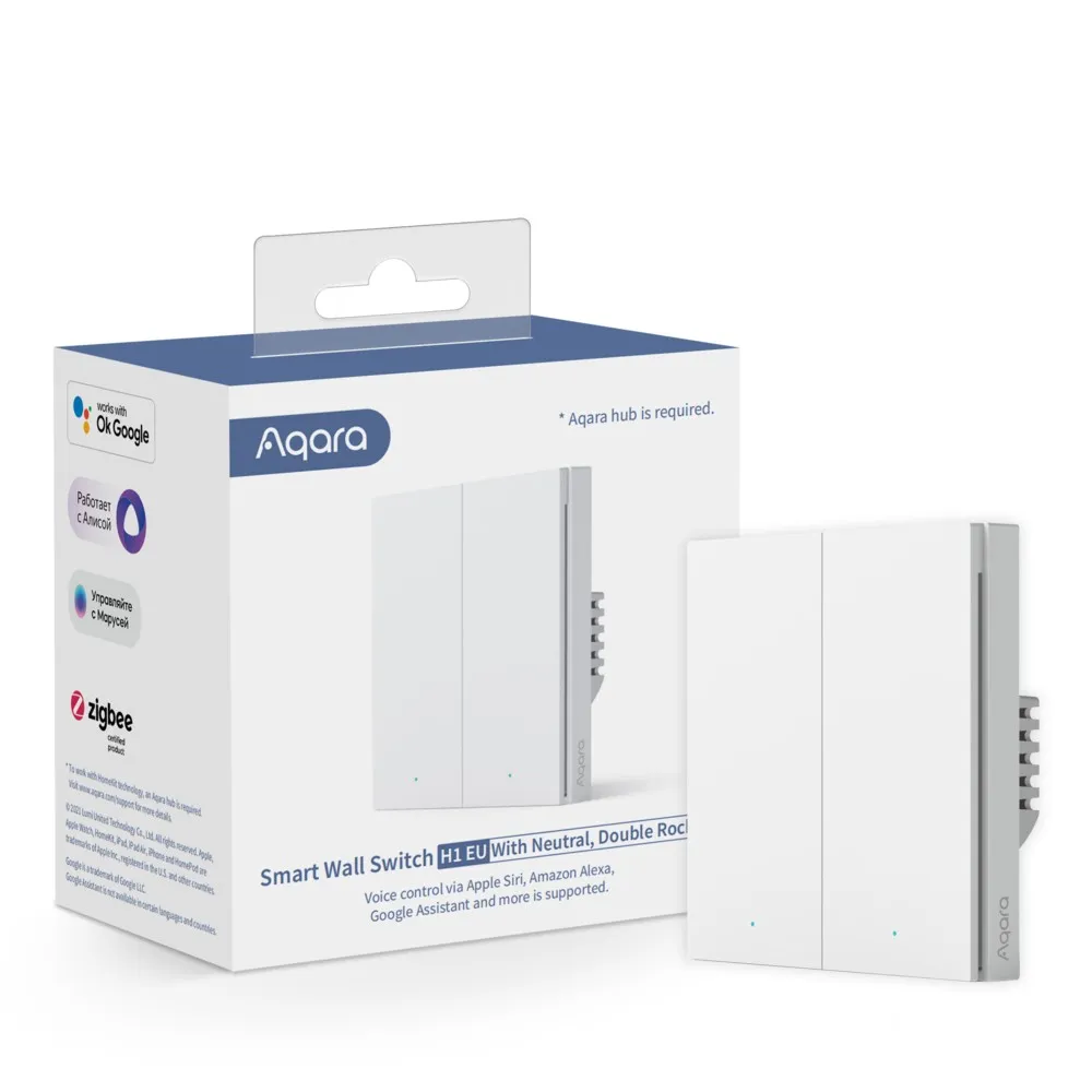 Aqara Smart Wall Switch H1 med neutral, -dubbla knappar