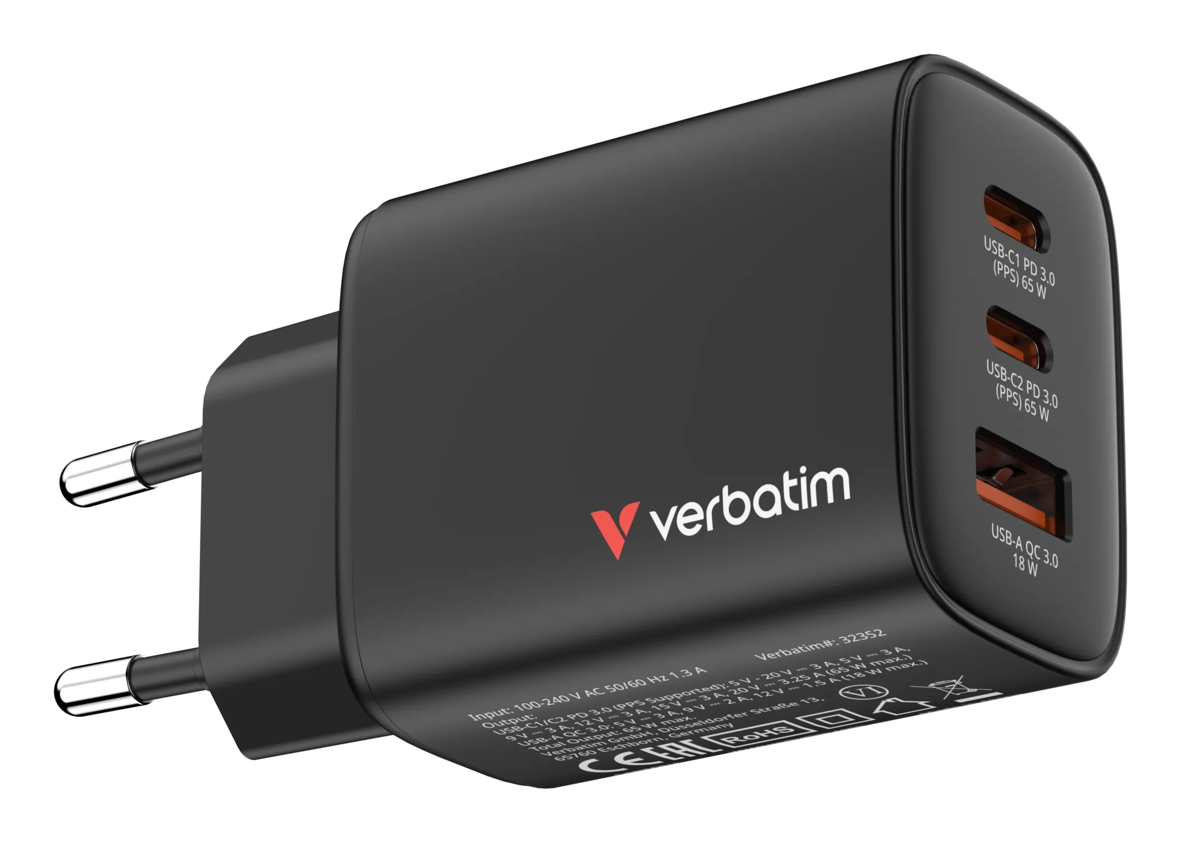 VERBATIM Essentials GaN Charger 65W - Virtal&auml;hde, musta