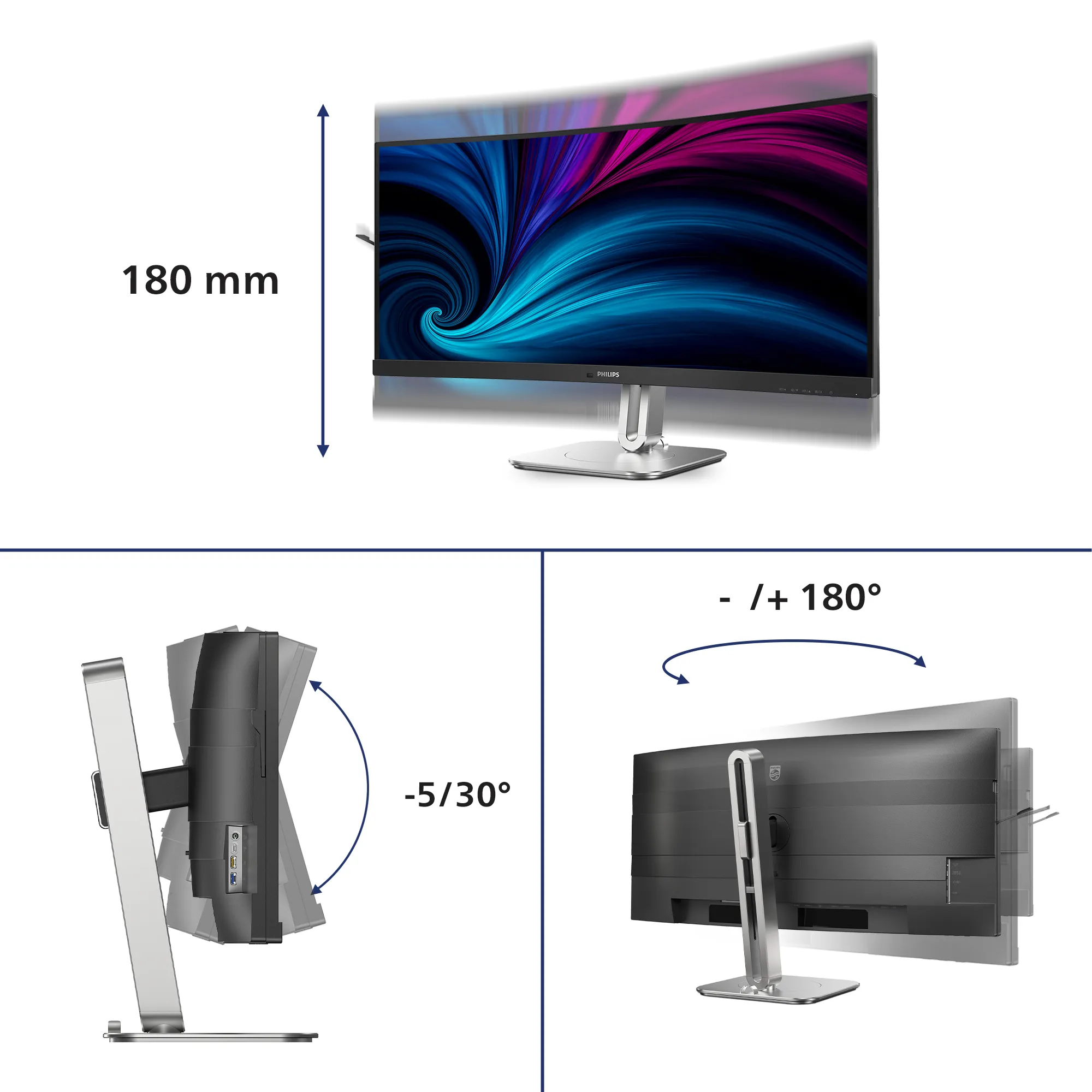 Philips 34B2U5900C 34" WUHD, VA, HDR -kaareva n&auml;ytt&ouml;, USB-C hub