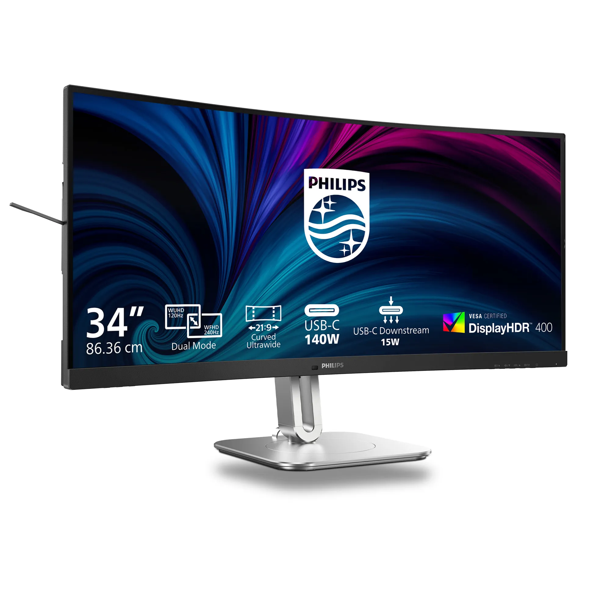 Philips 34B2U5900C 34" WUHD, VA, HDR -kaareva n&auml;ytt&ouml;, USB-C hub