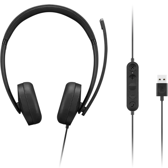 Lenovo Stereo USB-A Gen2 -kuulokkeet mikrofonilla, musta