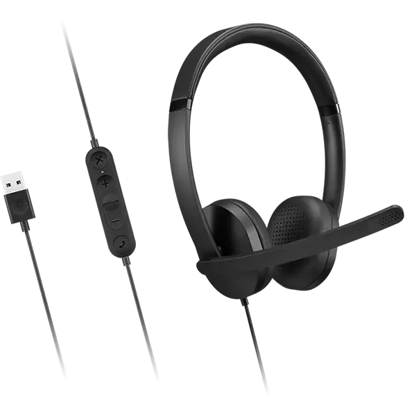 Lenovo Stereo USB-A Gen2 -kuulokkeet mikrofonilla, musta