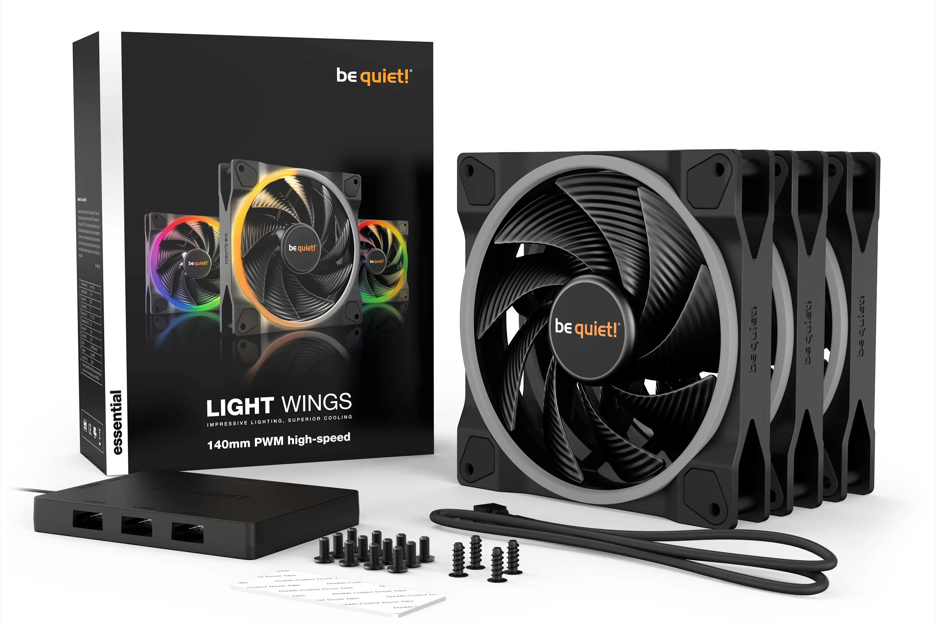 be quiet! Light Wings, PWM, 140mm -kotelotuuletin, musta, 3kpl