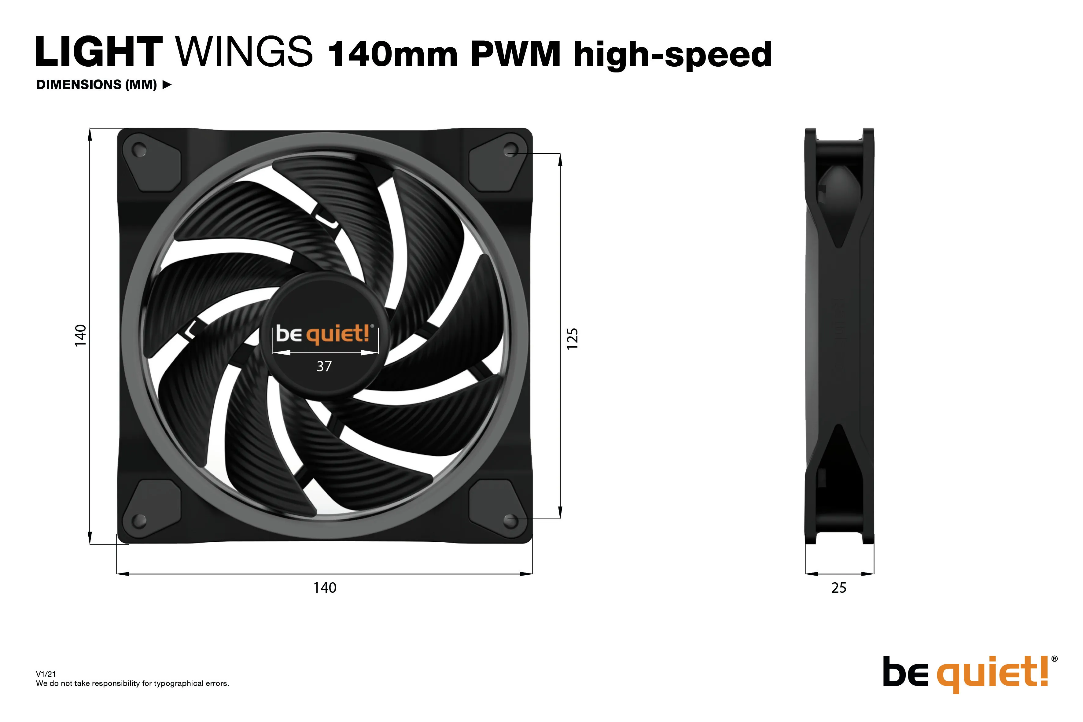 be quiet! Light Wings, PWM, 140mm - chassi fl&auml;kt, svart, 3st