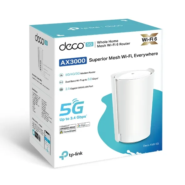 TP-LINK 5G AX3000 Whole Home Mesh Wi-Fi 6 Router Build-In 5G Modem 574Mbps at 2.4GHz + 2402Mbps at 5GHz 5G 3.4Gbps/900Mbps 4G+