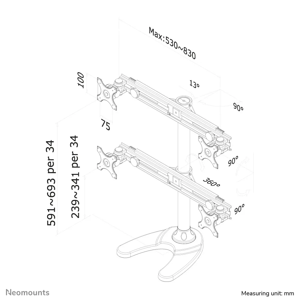 Neomounts by Newstar model FPMA-D700DD4 Quad -monitor arm, black, 10&quot;-30&quot;, 4x8kg