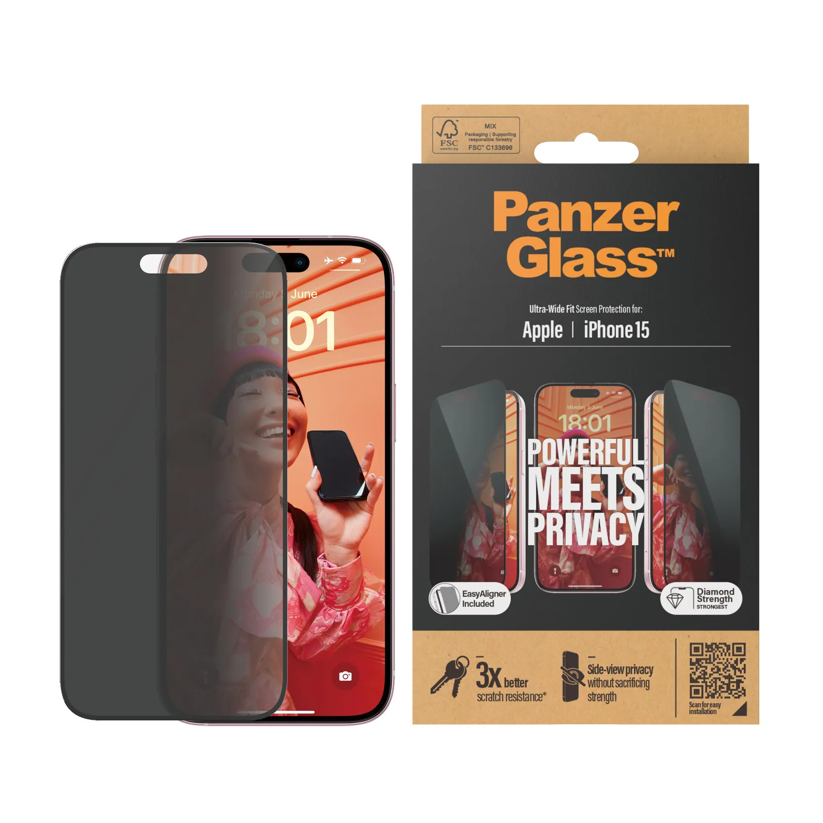 PanzerGlass Ultra-Wide Fit, Privacy, iPhone 15 - Screen Glass