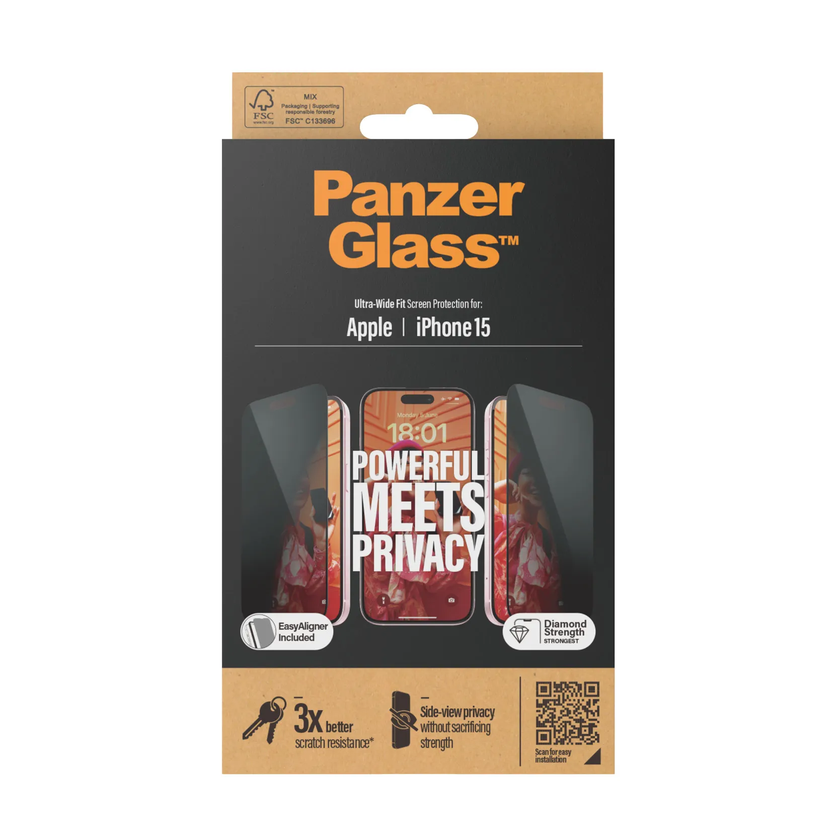 PanzerGlass Ultra-Wide Fit, Privacy, iPhone 15 - Screen Glass