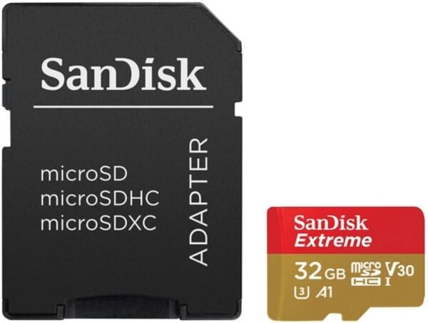SanDisk Extreme PLUS 32GB MicroSDHC UHS-I U3 V30 A2 card with SD adapter