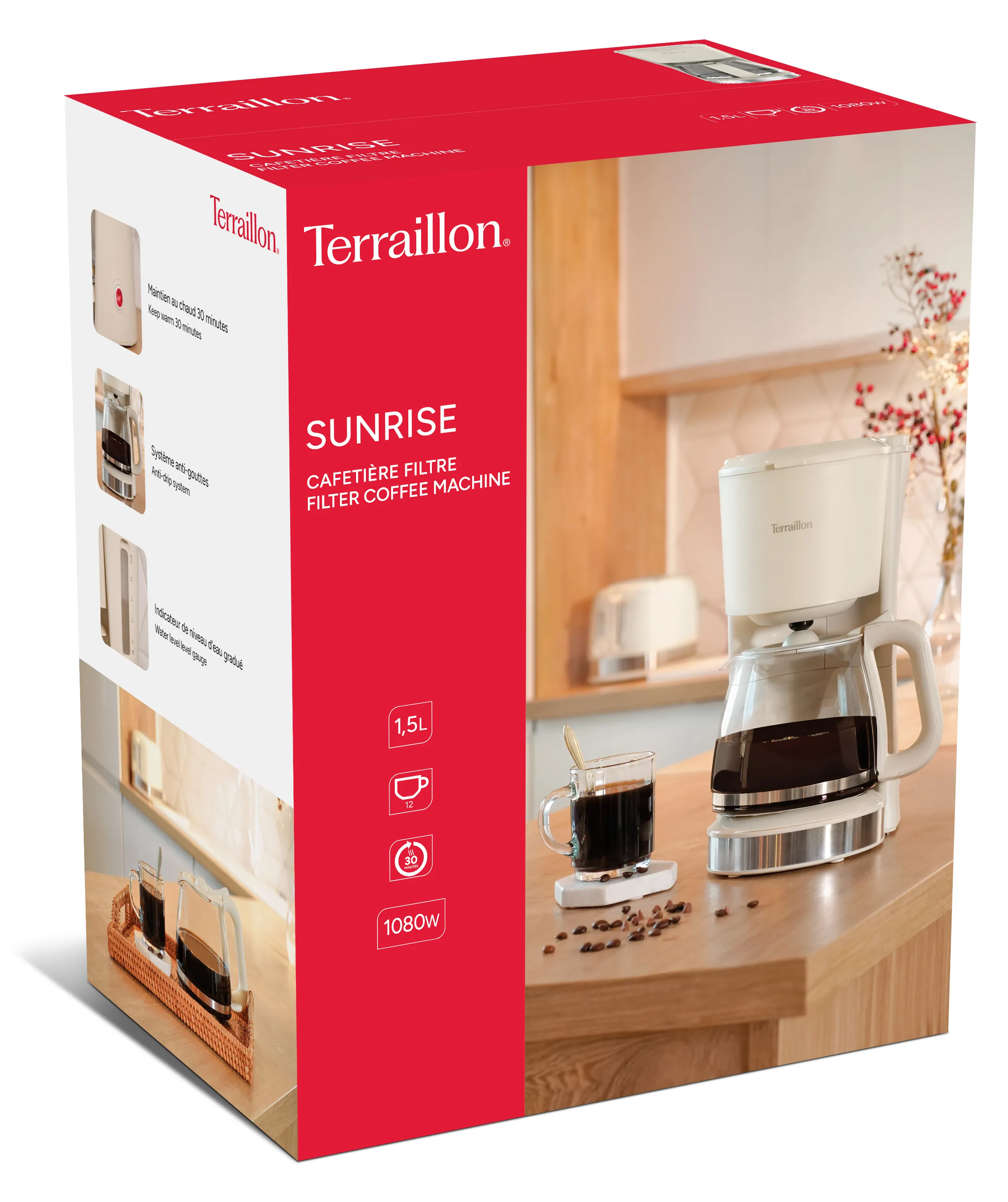 Terraillon Sunrise 15 cups Drip Coffee Maker, Cream