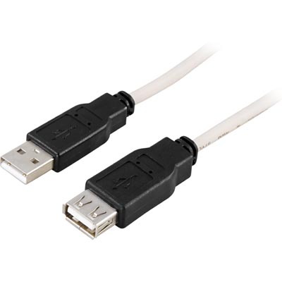DELTACO USB 2.0 kabel Typ A hane - Typ A hona 0,2m, vit/svart
