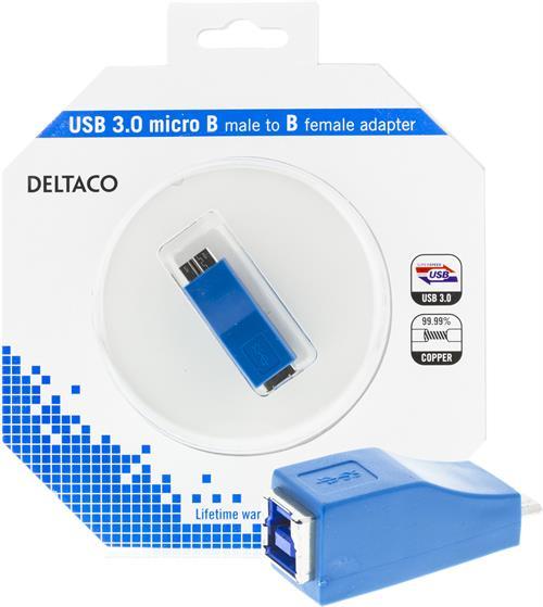 DELTACO USB 3.0 sovitin, Tyyppi  Micro B ur - Tyyppi B na, sininen