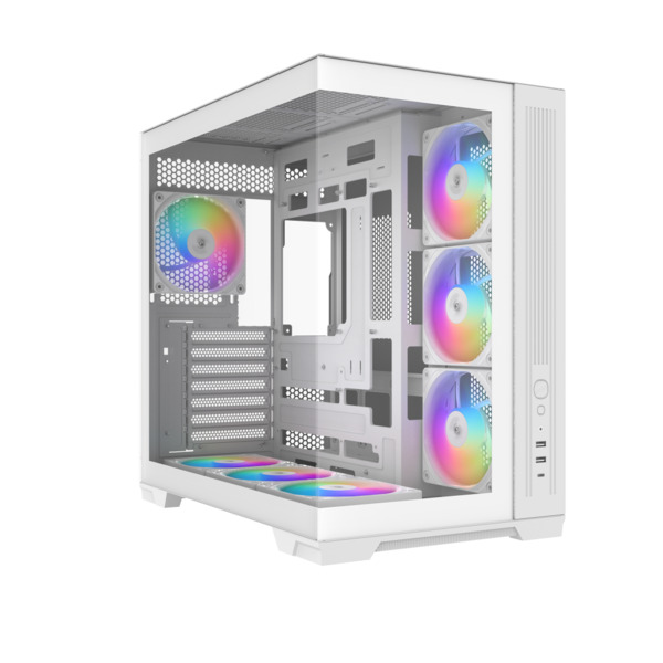SAMA V52 midi-tower chassi med f&ouml;nster och RGB-belysning, vit