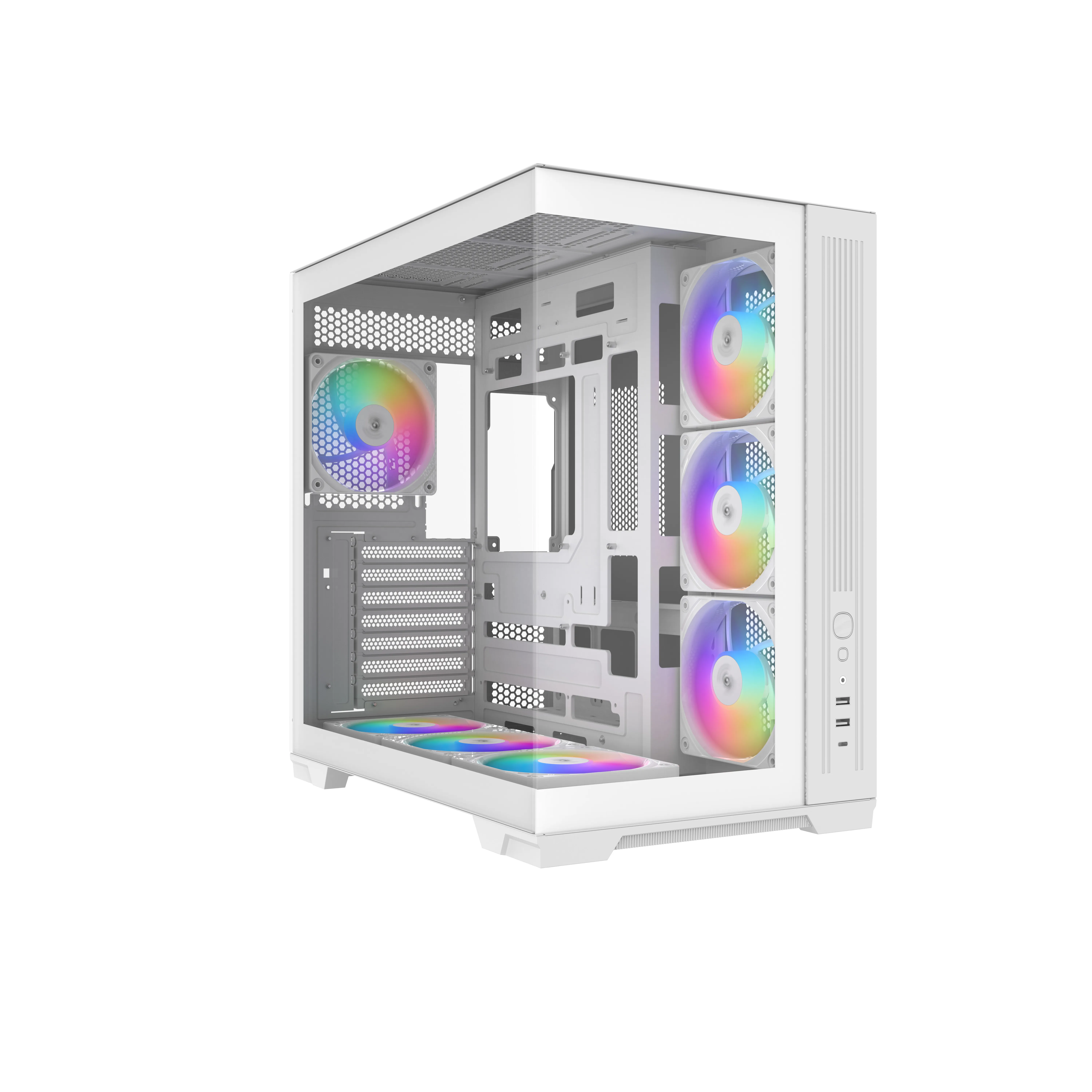 SAMA V52 midi-tower chassi med f&ouml;nster och RGB-belysning, vit