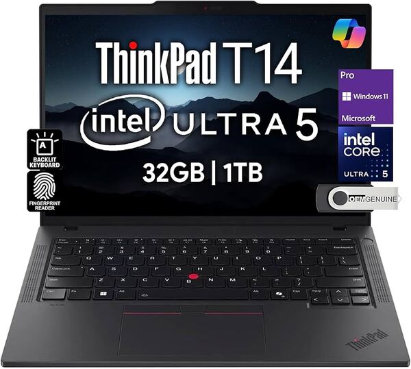 Lenovo ThinkPad T14 Gen 5 14.0" Ultra 5 125U, 16 Gt, 512 Gt, Win 11 Pro -kannettava, musta