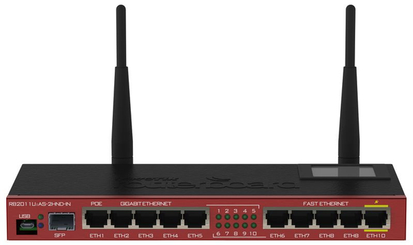 Mikrotik RB2011UIAS-2HND-IN 1xSFP 5xLAN 5xGLAN 2.4GHz bgn radio LCD L5