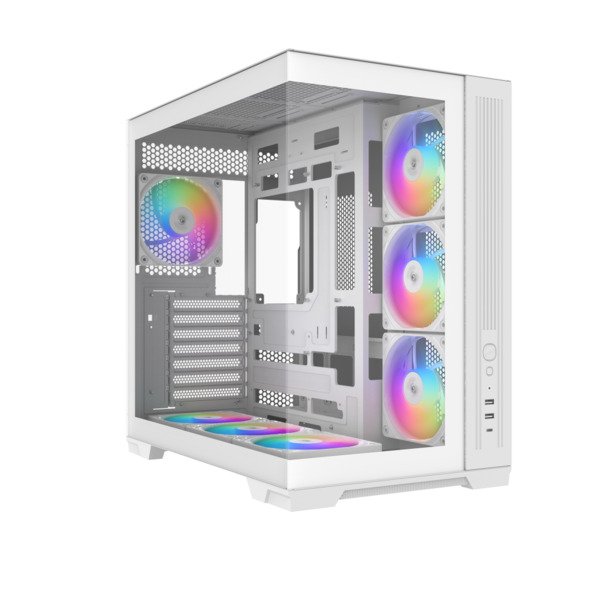 SAMA V52 midi-tower chassi med f&ouml;nster och RGB-belysning, vit