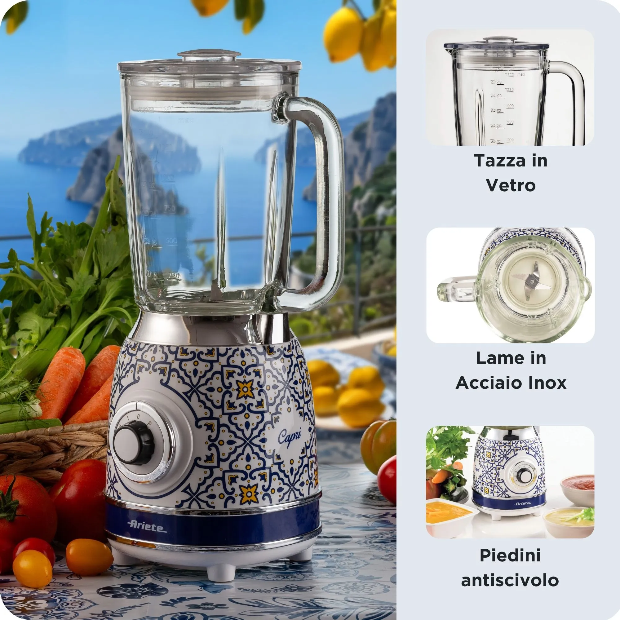 Ariete Capri 00C05830CAR0 1000W 1.5L Blender, White, Light Blue