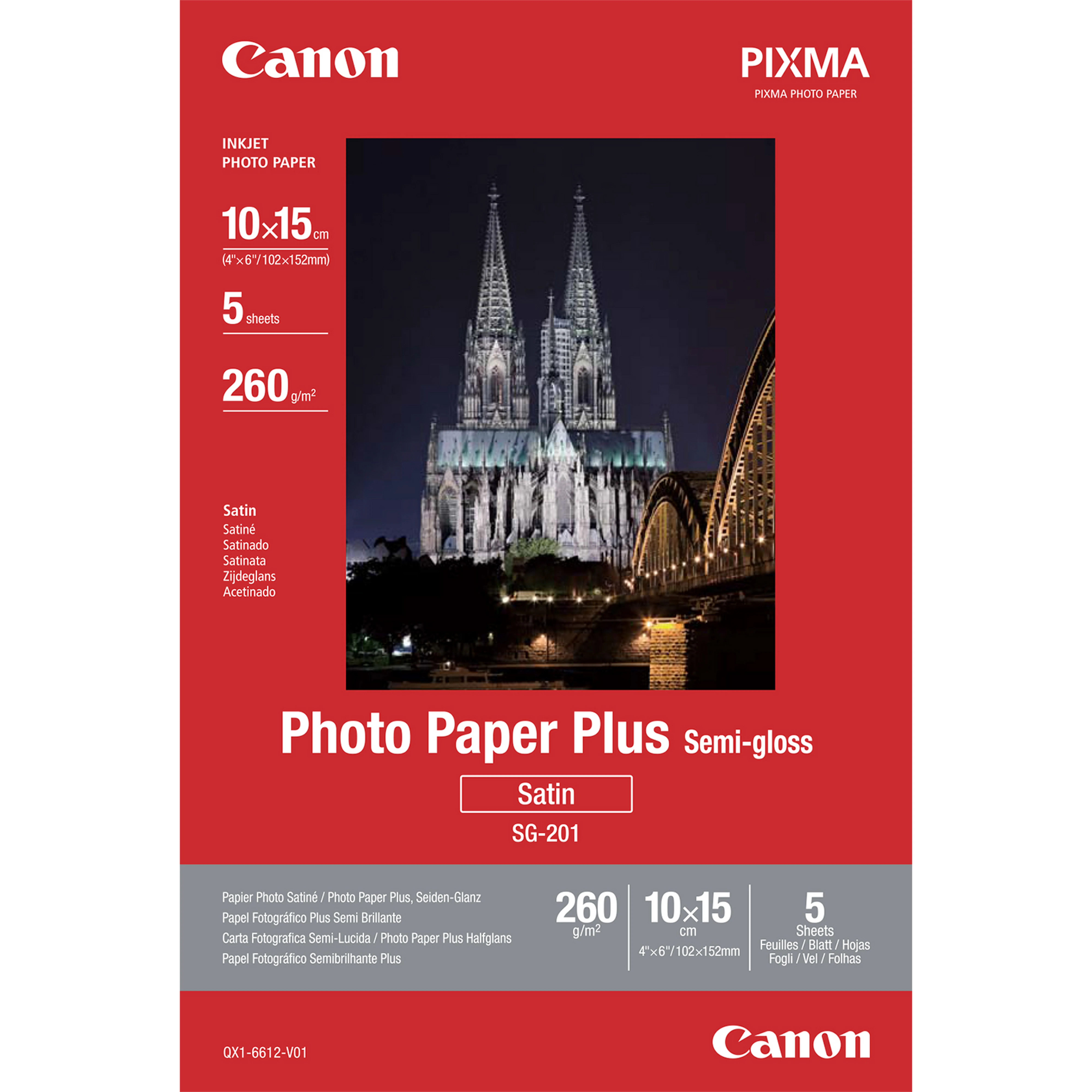 Canon Photo Paper Plus SG-201 - Puolikiiltävä satiini - 260 mikronia - 100 x 150 mm - 260 g/m² - 5 arkki (arkit) valokuvapaperi malleihin PIXMA iP3680, iP4820,