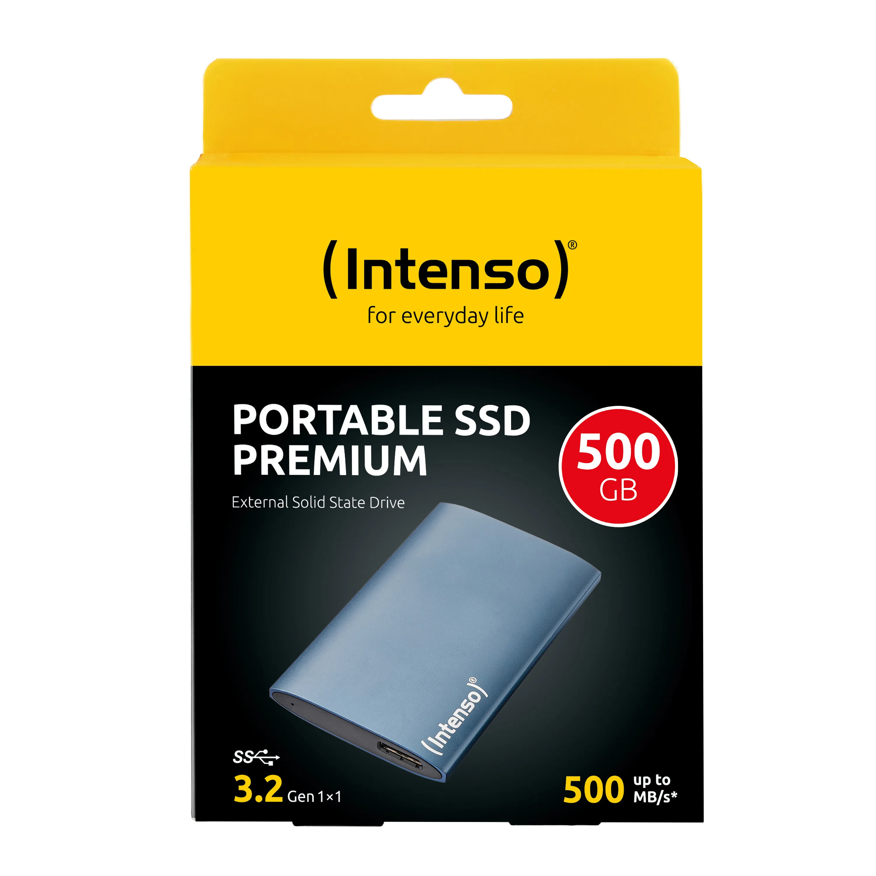 Intenso 500GB External SSD with USB 3.2 Gen 1 (USB-A), Shock Resistant, Blue