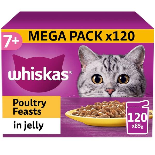 Whiskas Poultry Feast in Jelly, Wet food for cats, Adult, 120 x 85g