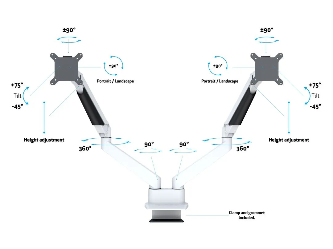 M VESA Gas Lift Arm Dual Side by Side Wh