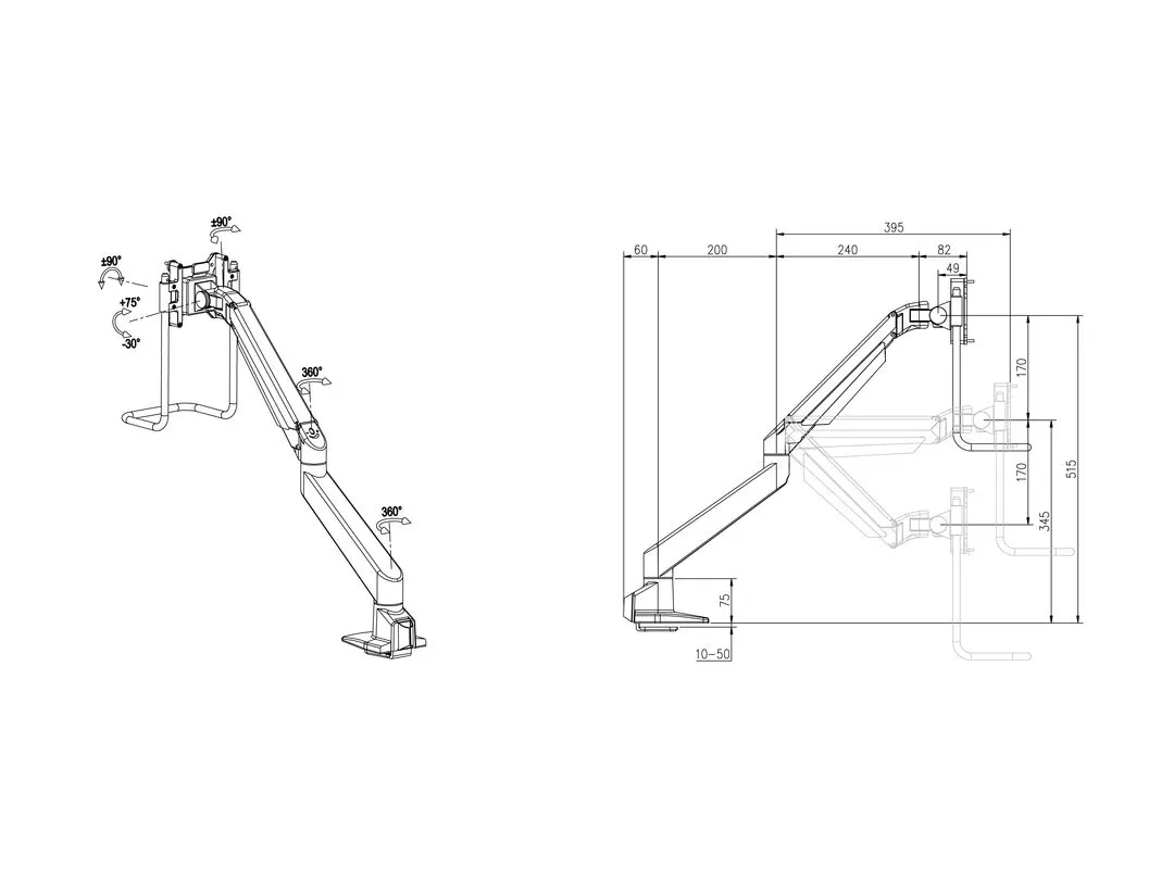 Multibrackets M VESA Gas Lift Arm Single Monitor Arm, for 1 monitor, 15-34", with gas spring, 10kg, Black