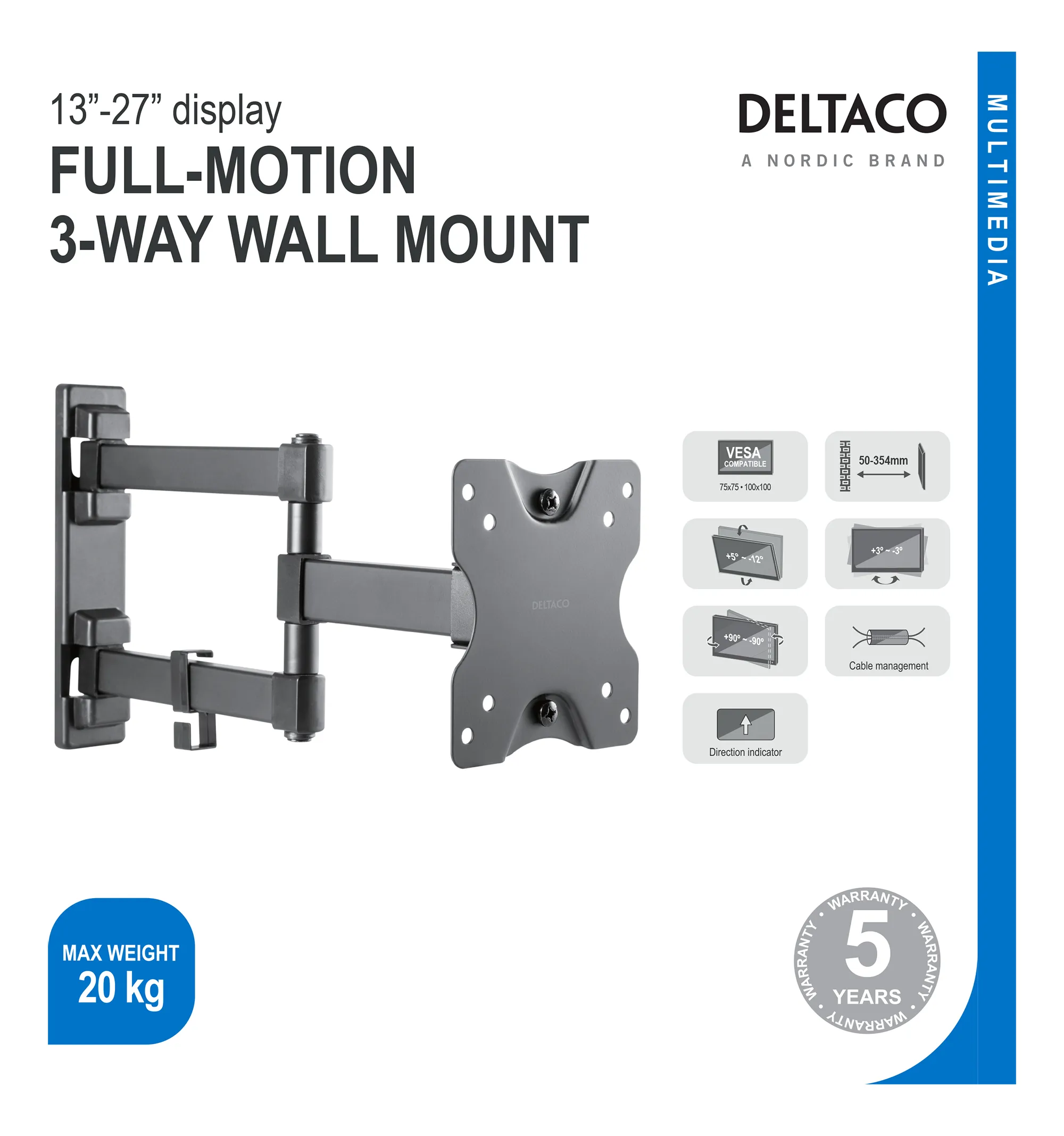 Deltaco Triple - v&auml;ggf&auml;ste, svart, 13&quot;-27&quot;, 20Kg
