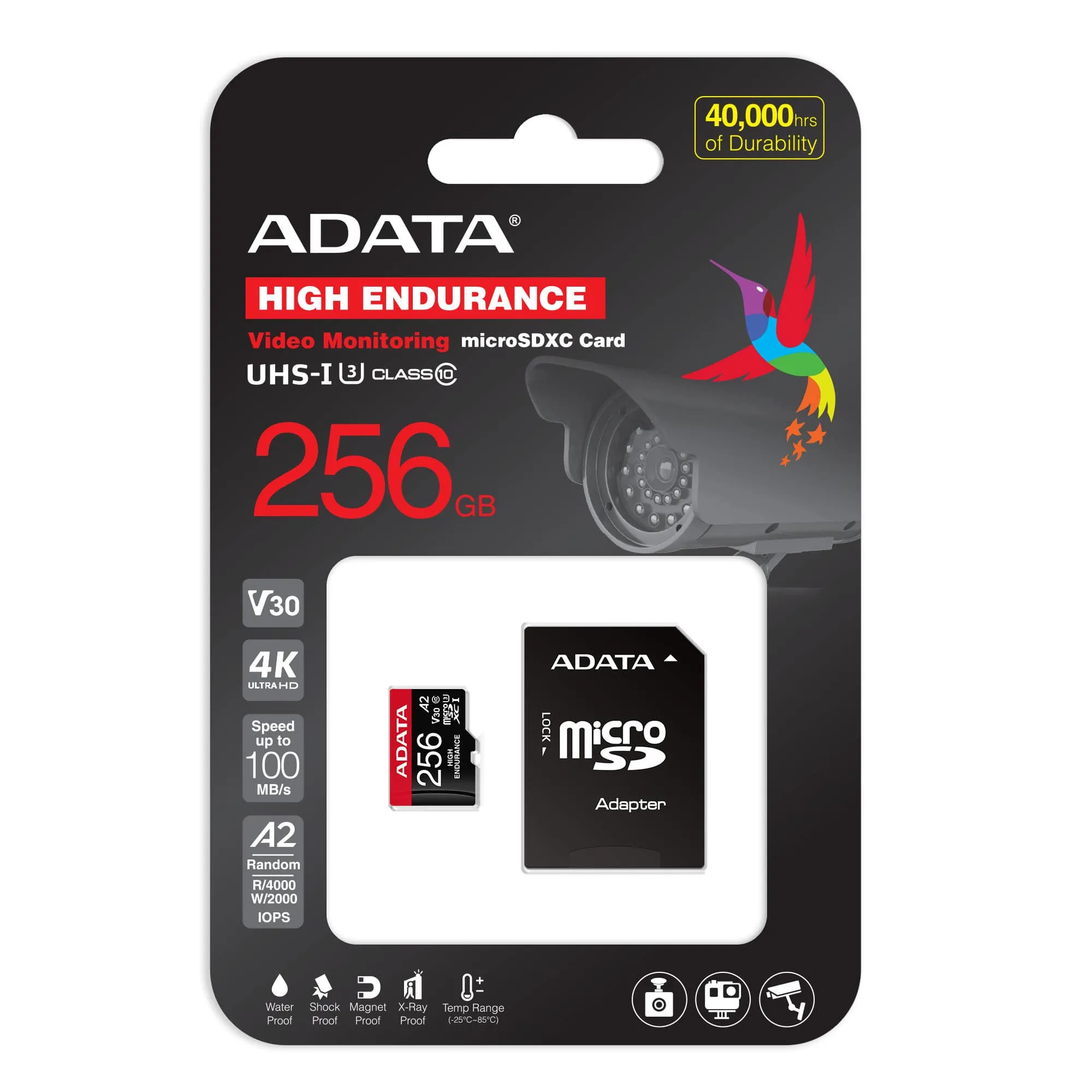 ADATA 256GB UHS-I U3 V30S(R:100MB/s/W:70MB/s) HIGH MicroSD w/adapter