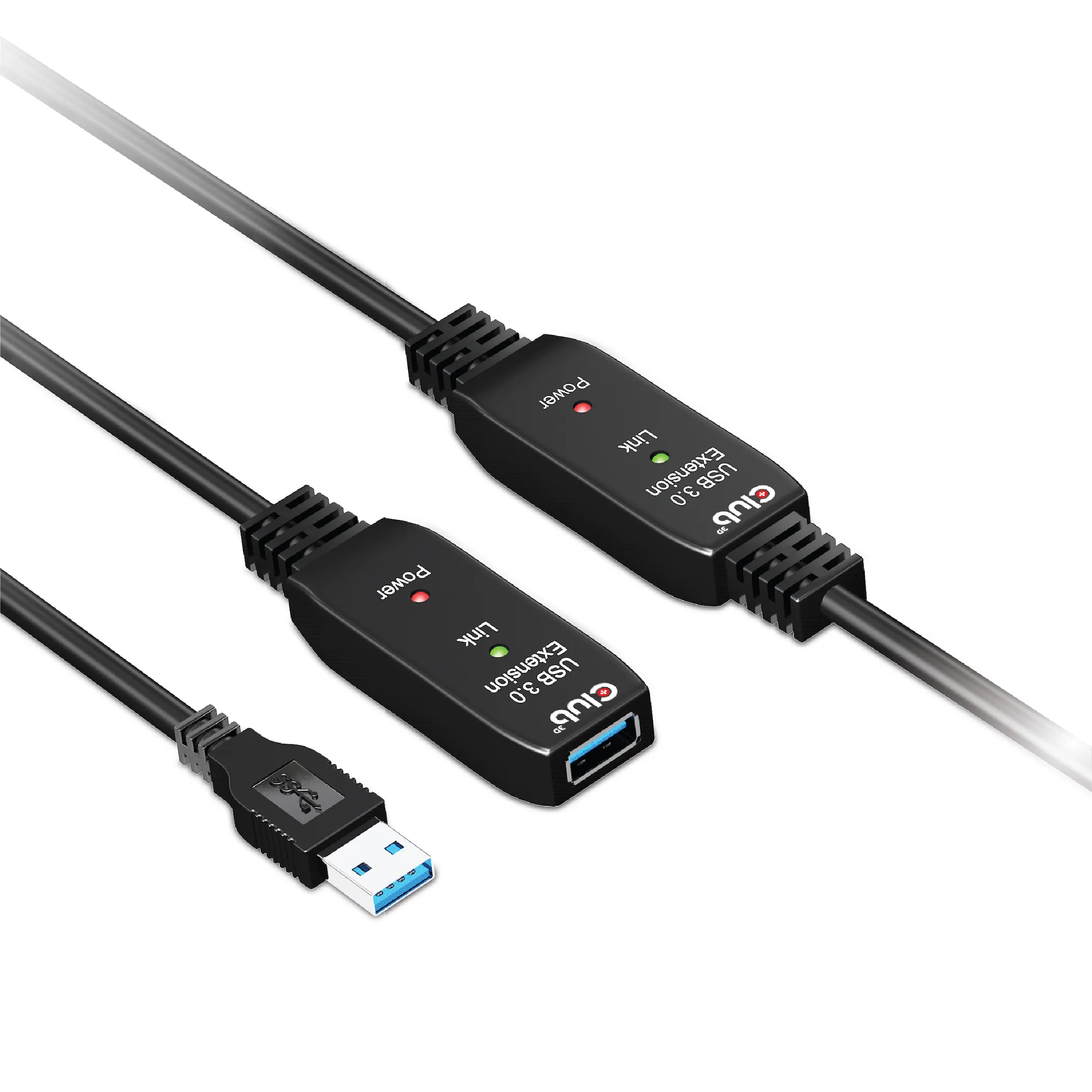 Club 3D Active Repeater 3.2 Gen1 USB-A, aktiivinen, uros-naaras -jatkokaapeli, Musta, 15m
