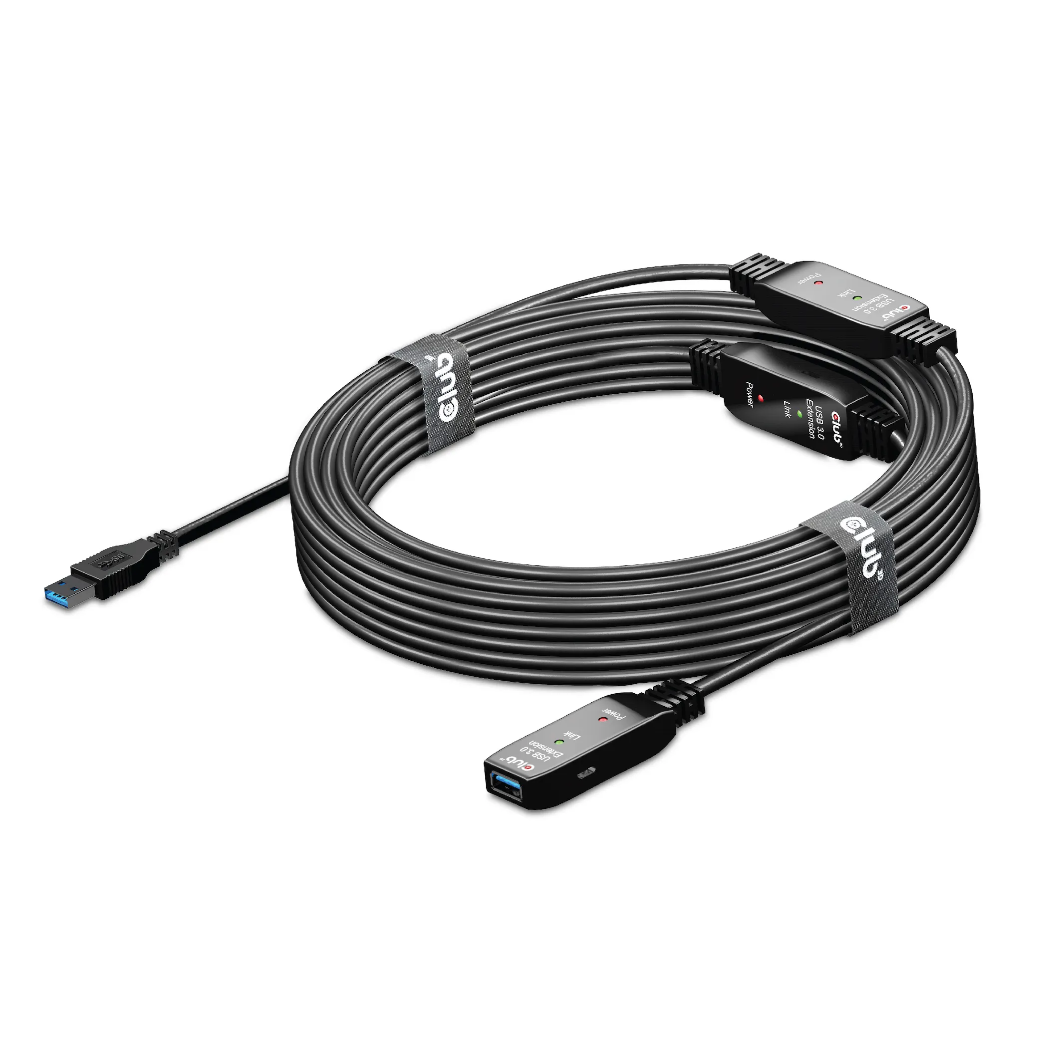 Club 3D Active Repeater 3.2 Gen1 USB-A, aktiivinen, uros-naaras -jatkokaapeli, Musta, 15m