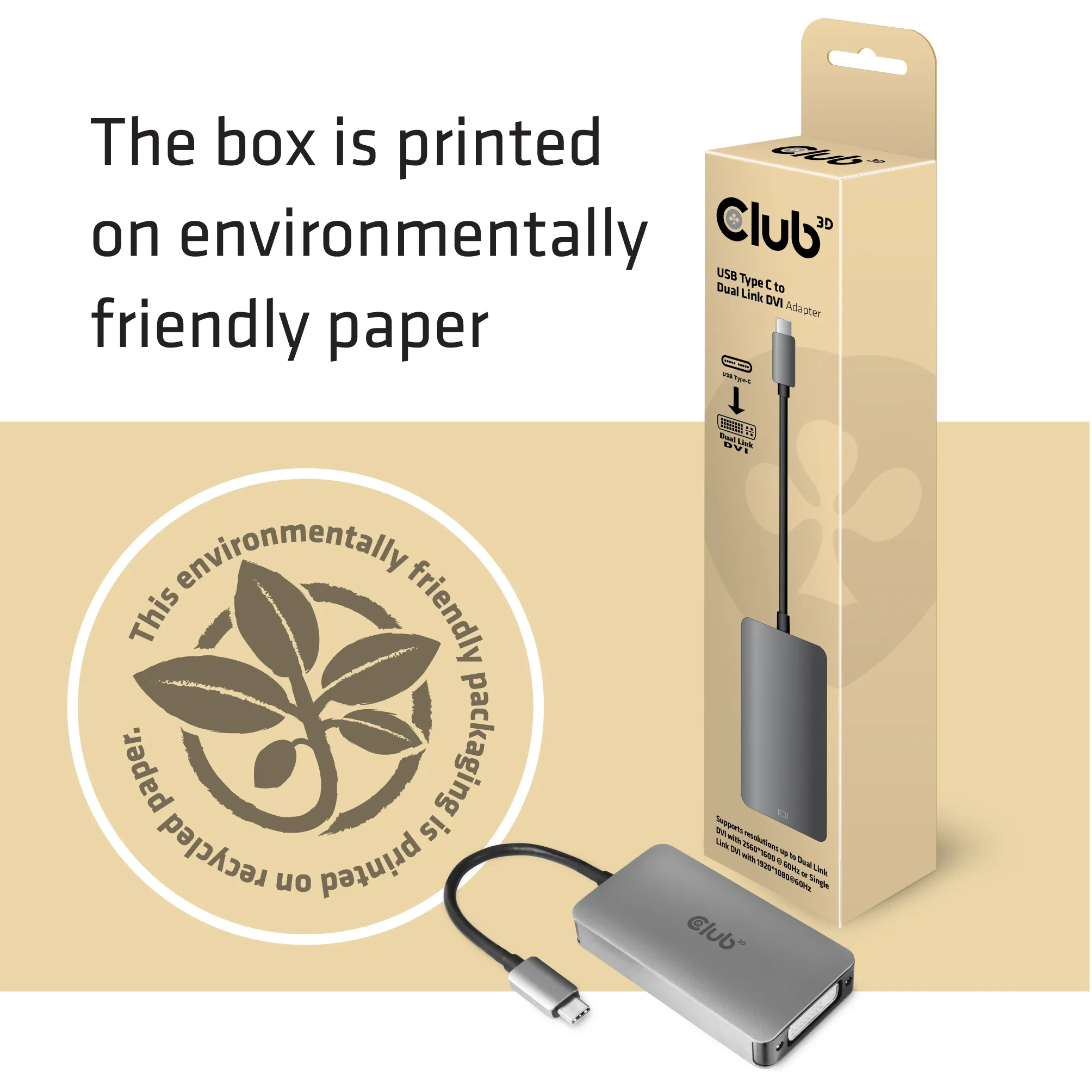 Club 3D 3.2 Gen1 USB-C - Dual Link DVI-D - adapter, Grå Club 3D 3.2 Gen1 USB-C - Dual Link DVI-D - adapter, Grå