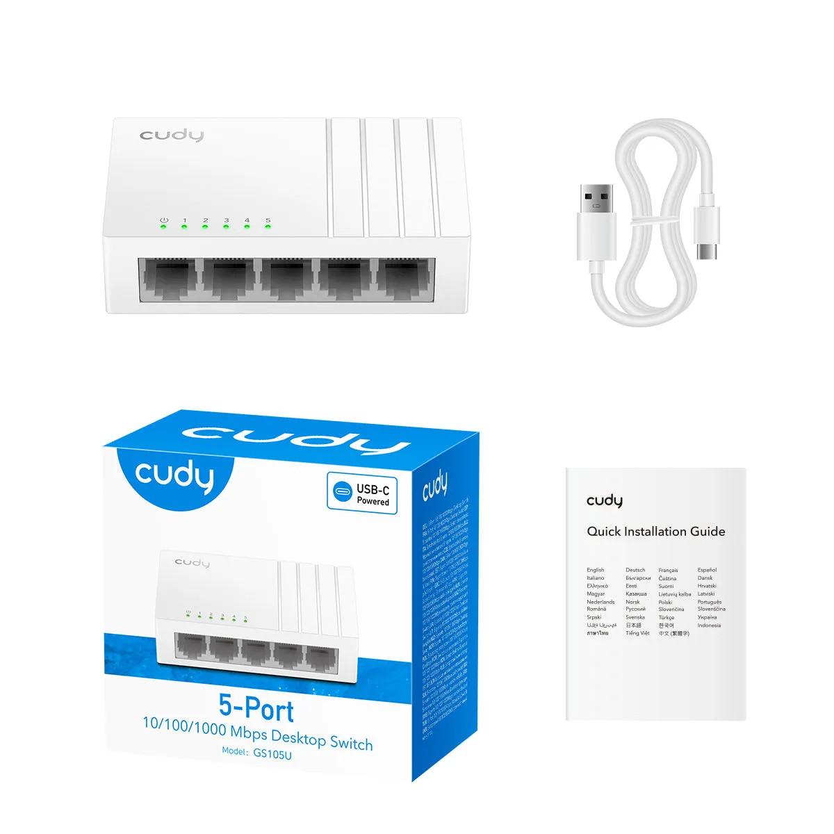 CUDY Switch GS105U 5-port Gigabit USB-C