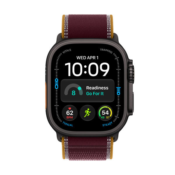 Apple Watch Ultra 4 49 mm titanboett svart med terr&auml;ngloop bourgogne, S/M