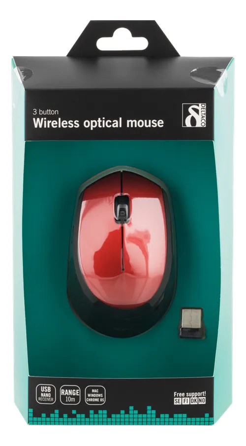 Deltaco MS-462 - wireless mouse, Red