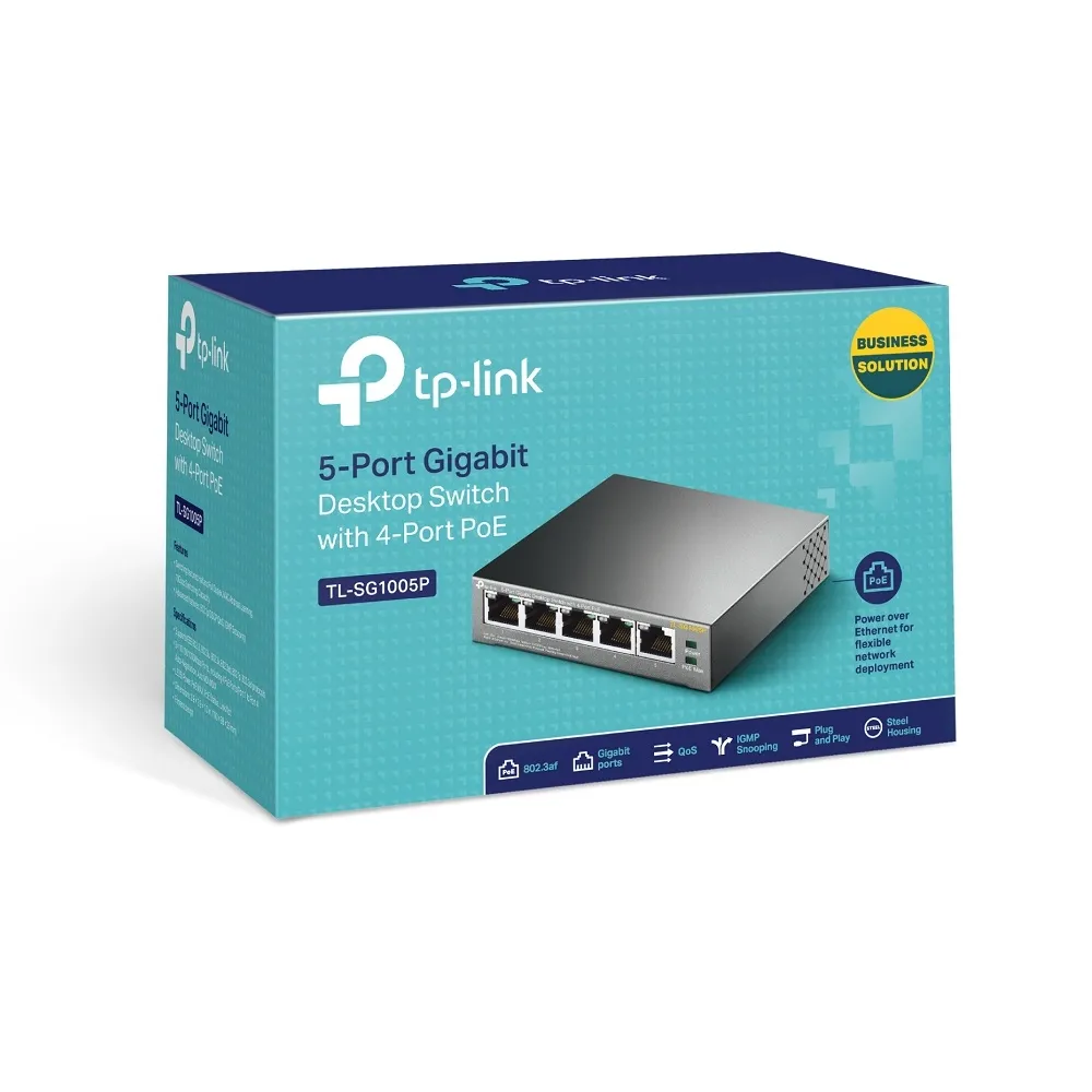 TP-Link 5-Port Gigabit Desktop Switch with 4-Port PoE 5 Gigabit RJ45 ports including 4 PoE ports 56W PoE Power supply steel case