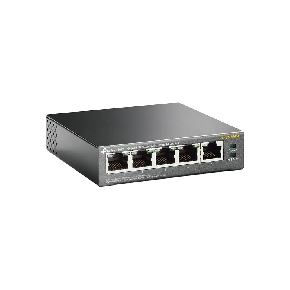 TP-Link 5-Port Gigabit Desktop Switch with 4-Port PoE 5 Gigabit RJ45 ports including 4 PoE ports 56W PoE Power supply steel case