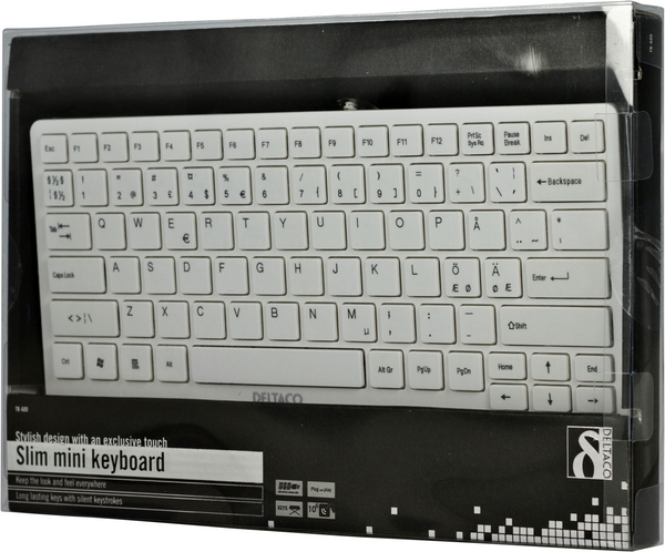 DELTACO tunt minitangentbord, USB, vit