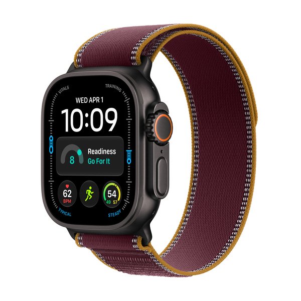 Apple Watch Ultra 4 49 mm titanboett svart med terr&auml;ngloop bourgogne, S/M