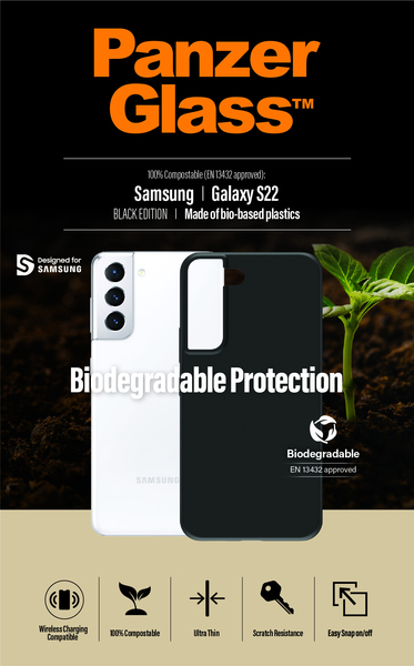 PanzerGlass Biodegradable, Galaxy S22 -suojakuori, Musta
