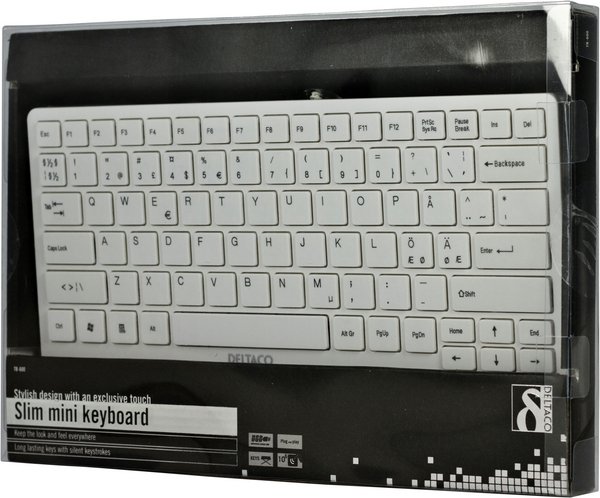 DELTACO tunt minitangentbord, USB, vit