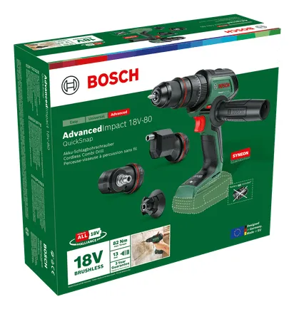 BOSCH AdvancedImpact 18V-80 QuickSnap Cordless Impact Drill and Screwdriver, Black, Green