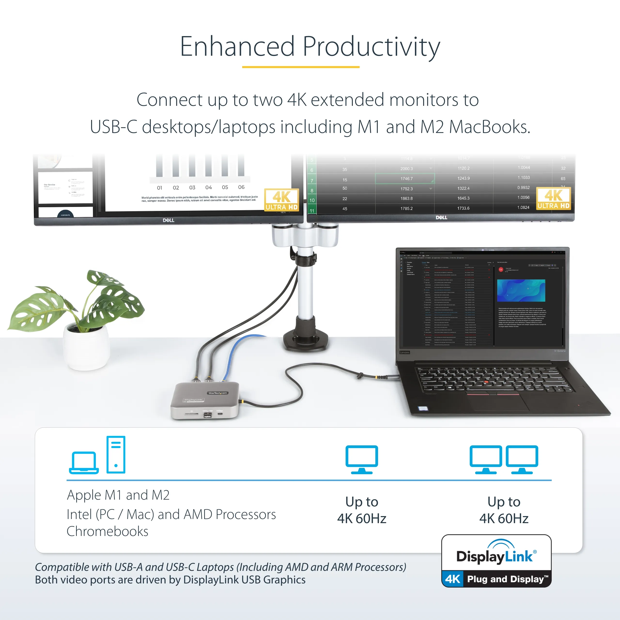 Startech Multiport USB-C 2x HDMI, USB-C/USB-A Hub 100W