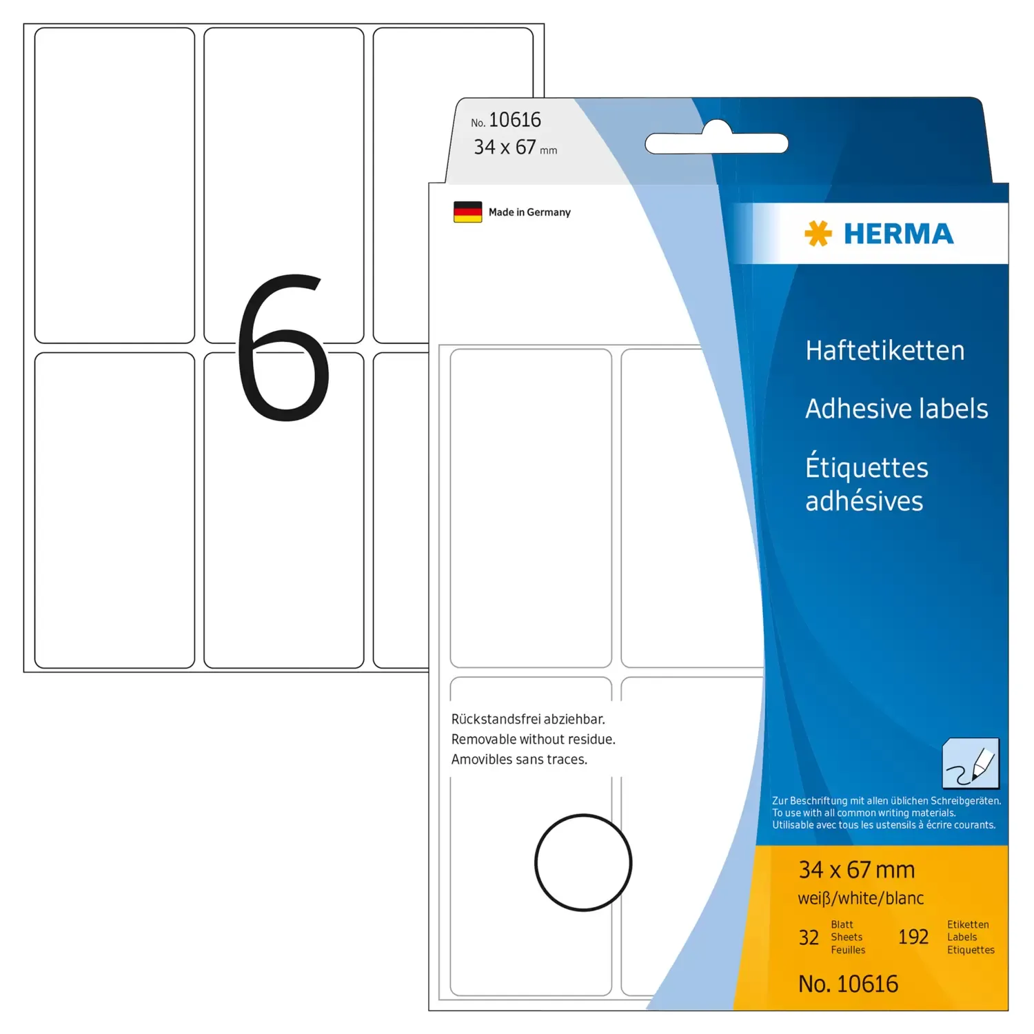 Herma label manual removable 34x67 white (192)