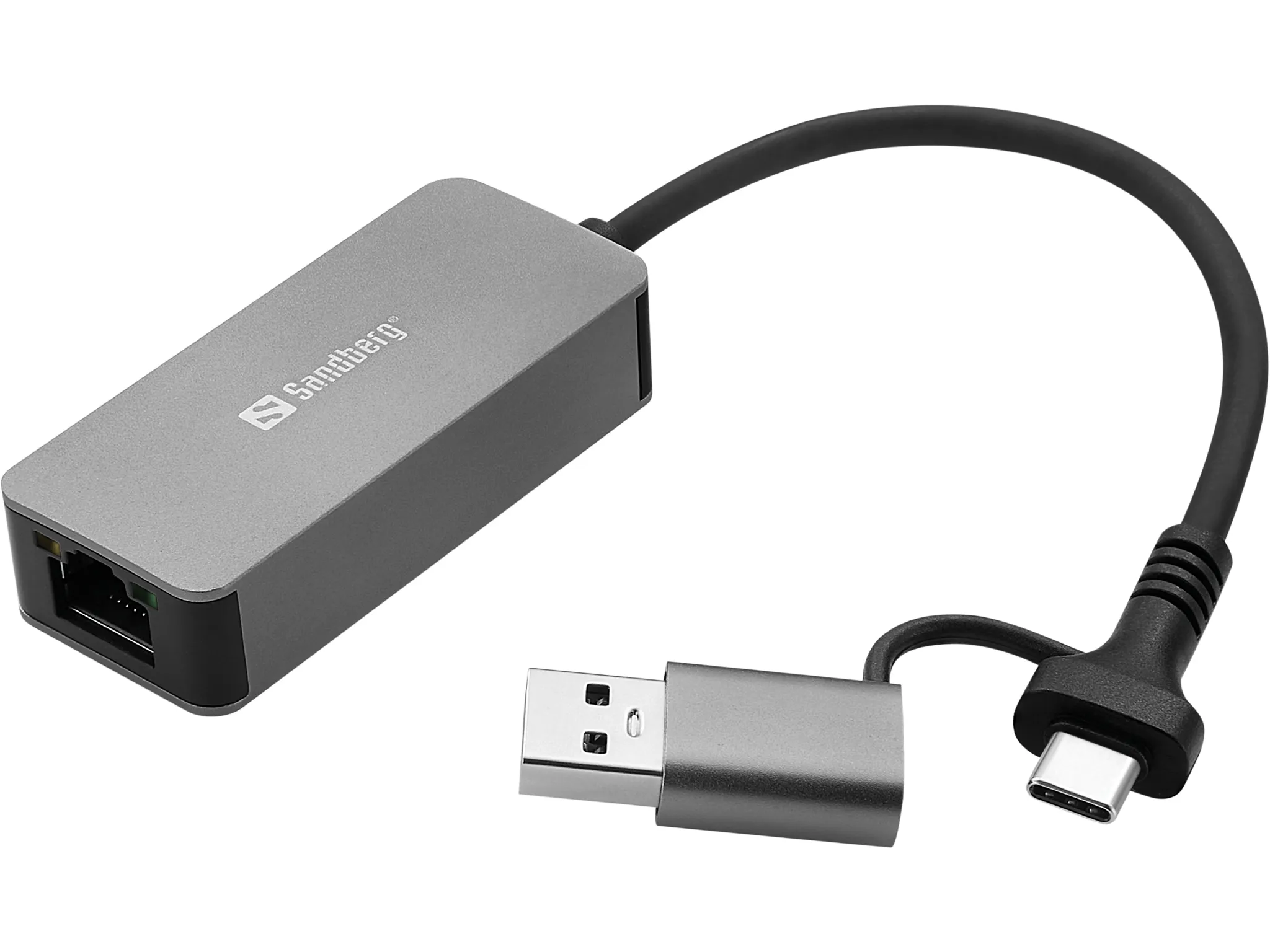 Sandberg USB Type-A / USB Type-C to 2.5 Gigabit Ethernet RJ45 - Ethernet Adapter, Grey