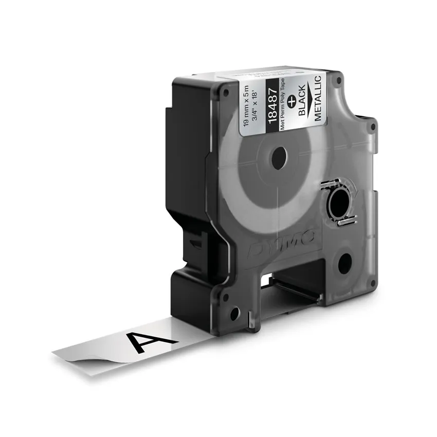 DYMO RhinoPRO m&auml;rktejp perm polyester 19mm, svart p&aring; metallic, 5,5m
