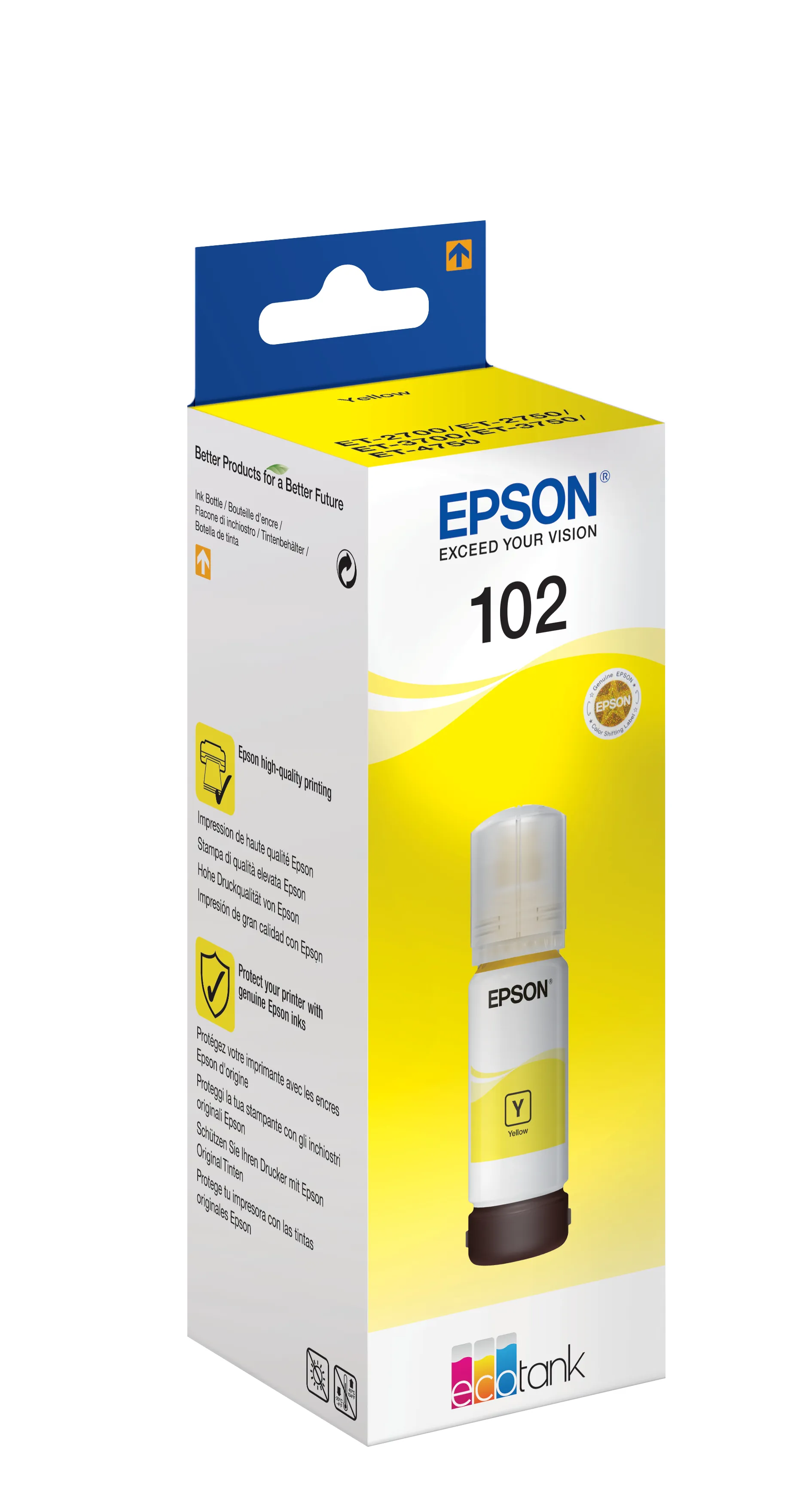Epson 102 -mustepullo, 70 ml, keltainen